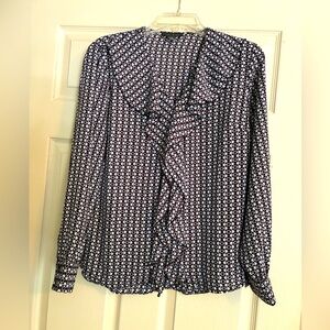 The Limited Black and White Patterned Blouse With Red Accents